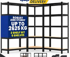 Set of 3 Heavy Duty Corner Shelving Units 2625kg Capacity