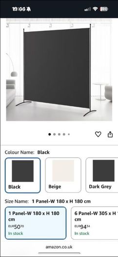 Portable Single Panel Temporary Privacy Wall Freestanding Room Divider for Room Separation, Black, W 180 x H 180 cm