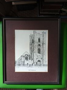 Limited edition framed drawing of old st Audeon's church Dublin. By Sheelagh Duff