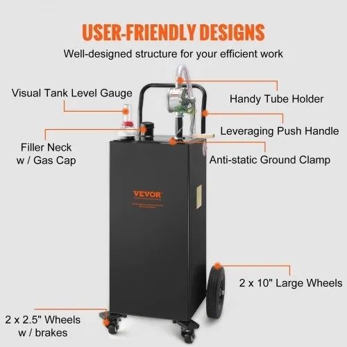 30 Gallon Fuel Caddy, Gas Storage Tank & 4 Wheels, with Manuel Transfer Pump, Gasoline Diesel Fuel Container for Cars, Lawn Mowers, ATVs, Boats,