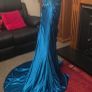Teal Lace Mermaid Debs Dress Formal Evening Gown Side Split Maxi UK 12 Image 8