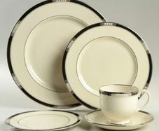 Lenox Hanock Platinum Ivory Fine Bone China Set of 7 Full Dinner Sets plus Soup/Pasta Bowl, Sugar Bowl with Lid and Milk Jug/Creamer
