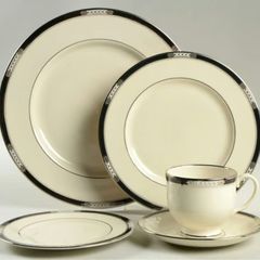 Lenox Hanock Platinum Ivory Fine Bone China Set of 7 Full Dinner Sets plus Soup/Pasta Bowl, Sugar Bowl with Lid and Milk Jug/Creamer