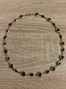 Vintage M&S Gold Tone Blue Glass Necklace