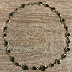 Vintage M&S Gold Tone Blue Glass Necklace