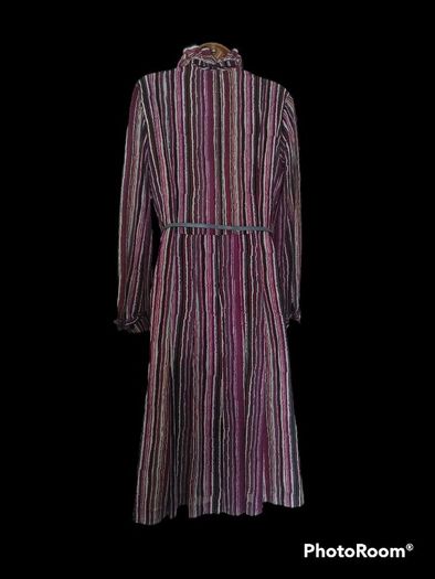 Vintage 70s 80s purple grey stripe secretary midi dress size M Postage included