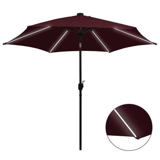 Parasol with LED Lights and Aluminium Pole 300 cm Bordeaux Red