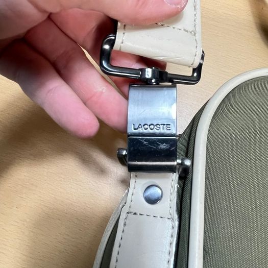 Lacoste Green and White Canvas Travel Bag with Shoulder Strap