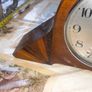 Beautiful Old Walnut Mantel Clock, stepped sunburst side supports Image 2