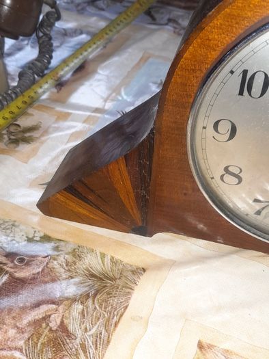 Beautiful Old Walnut Mantel Clock, stepped sunburst side supports