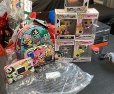 Brand New Lounge Fly Bag and purse And 5 New Funko Pops.