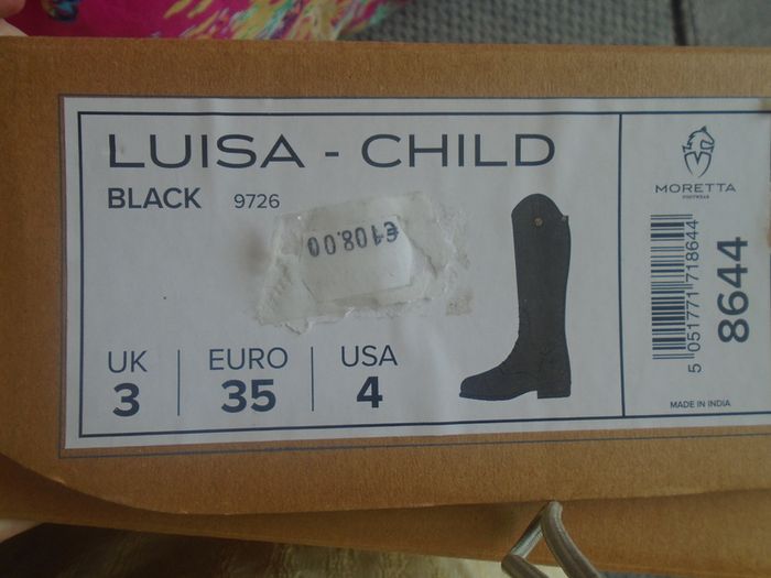 FOR SALE:  Moretta Riding Boots Size 3