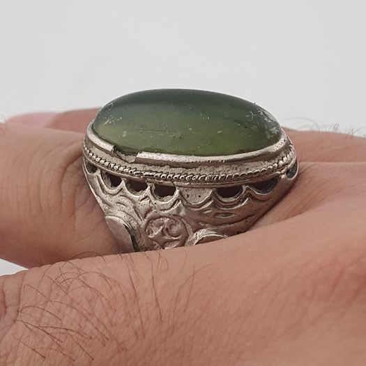 Ancient Handmade Brass With Antique Jade Ring