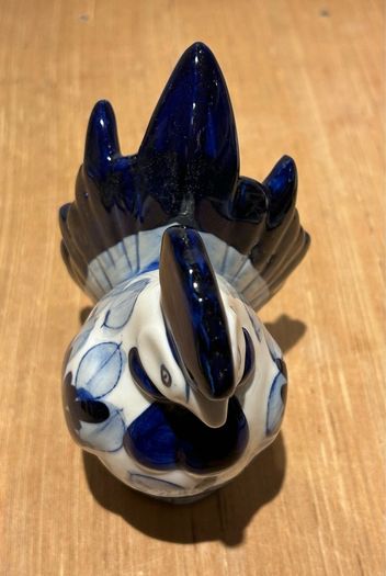 Blue And White Ceramic Cockerel / Rooster Ornament