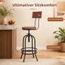 Set of 2 Industrial Bar Stools with Backrest Swivel Wooden Seat Bar Stool Height Adjustable Image 5