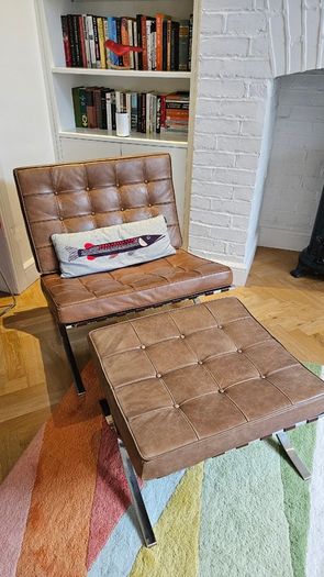 Midcentury modern Barcelona Chair Replica with Footstool