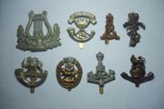 REGIMENTAL CAP BADGES (brass &amp; bi-metal) - 8 different types (see below), militaria lot B.