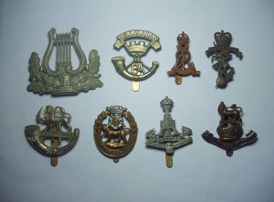 REGIMENTAL CAP BADGES (brass & bi-metal) - 8 different types (see below), militaria lot B.