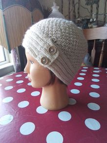 Hand Knit Cream Aran Weight Ladies Hat