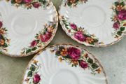 VTG Washington Ironstone Pottery English Rose 3 Saucers Plate Floral Gilt