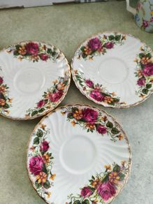 VTG Washington Ironstone Pottery English Rose 3 Saucers Plate Floral Gilt