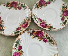 VTG Washington Ironstone Pottery English Rose 3 Saucers Plate Floral Gilt