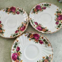 VTG Washington Ironstone Pottery English Rose 3 Saucers Plate Floral Gilt
