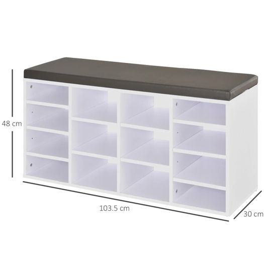 Multi-Storage Shoe Rack w/ 14 Compartments Cushion Moving Shelves Solid Frame Foot Pads Home Office Tidy Organisation Boots Trainers White
