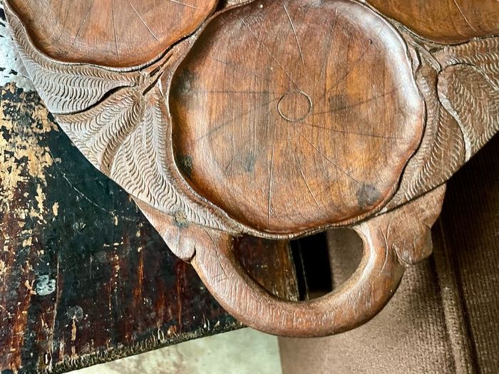 Superb Art Nouveau Style Vintage Handcarved Tray with Lilypad Design