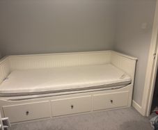 Hemnes white bed with 2 mattresses