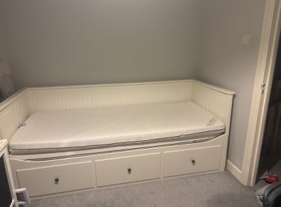 Hemnes white bed with 2 mattresses