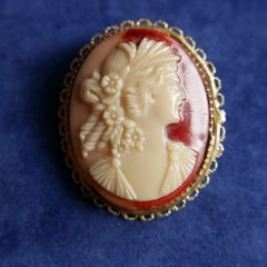 Vintage Gold Plated Shell Ornate Cameo Brooch