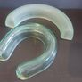 Fabulous Pair of Art Deco Green Glass Posy Vases by Bagley & Co, Green Glass Horseshoe Vase and Frosted Green Glass Semi Circular Ring Vase, both circa 1930s Image 3