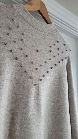 SAVIDA oatmeal supersoft embellished top Sz M( Fit 12-14) - Bnwot