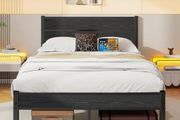 Double Bed Frame with Wooden Headboard and Footboard