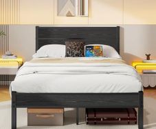 Double Bed Frame with Wooden Headboard and Footboard