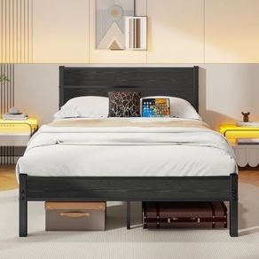Double Bed Frame with Wooden Headboard and Footboard