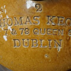 Antique Dublin Stoneware Spirit Flagon - Thomas Keogh, Queen Street