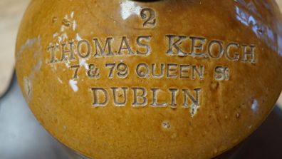 Antique Dublin Stoneware Spirit Flagon - Thomas Keogh, Queen Street