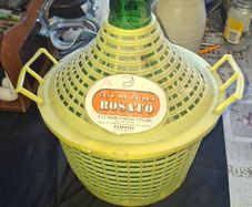 Very Large Old Italian 5Lt Wine Demijohn Green Glass Bottle in Basket, Postage Available,