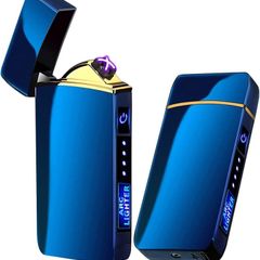 Windproof Metal Flameless Electric Lighter Dual Arc Plasma USB Lighter LED Power Display Touch Induction Lighter