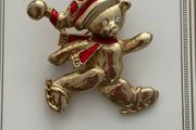 Vintage Carolee Style Christmas Teddy Bear Brooch