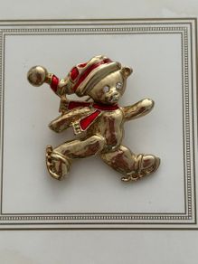 Vintage Carolee Style Christmas Teddy Bear Brooch