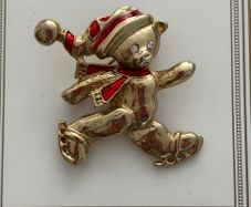 Vintage Carolee Style Christmas Teddy Bear Brooch