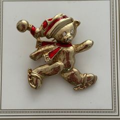 Vintage Carolee Style Christmas Teddy Bear Brooch