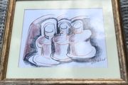 Original John Maher Framed Irish Art - Abstract Charcoal Pastel 1998