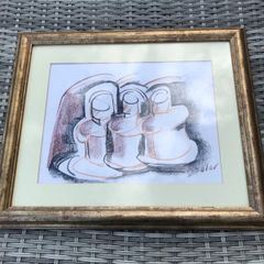 Original John Maher Framed Irish Art - Abstract Charcoal Pastel 1998