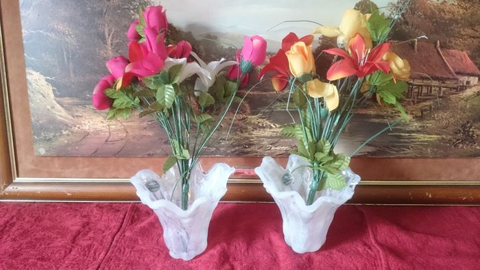 Pair Of Original Murano Glass Pearl Lustre Finish Vase