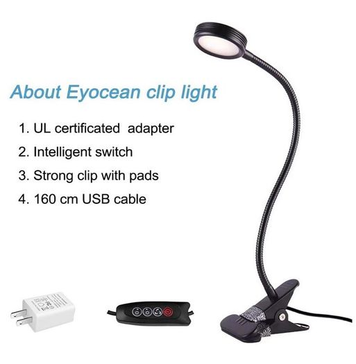 EYOCEAN Clip on Light Reading Lights, Desk Lamps, Eye Protection Kids Desk Lamp with Strong Clamp, Flexible Night Light 3 Modes 9 Dimming Levels
