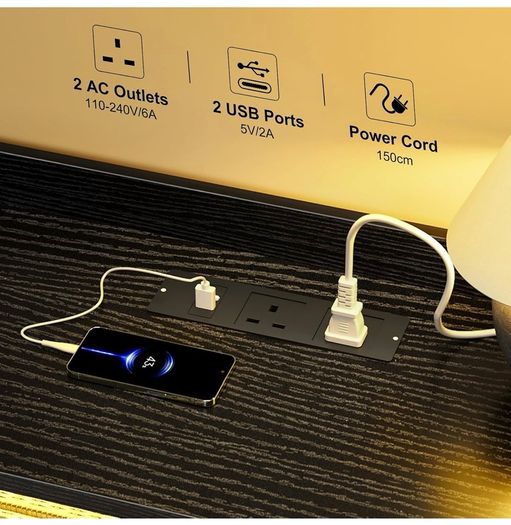 Chest of Drawers for Bedroom with LED and Charging Station, Black